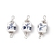 Handmade Flower Printed Porcelain Cube Links, with Tibetan Style Alloy and Brass Findings, White and Blue, Platinum, 28x11x10.5mm, Hole: 2mm and 3mm