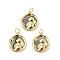 Brass Pave Natural Paua Shell/Abalone Shell Pendants, Flat Round with Rabbit Charms, Rack Plating, with Jump Rings, Real 18K Gold Plated, 16.5x14.5x3.5mm, Hole: 3.5mm