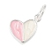 Two Tone 925 Sterling Silver Enamel Heart Charms, with Jump Rings, Silver Color Plated, Pink, 8.5x9.5x1.5mm, Hole: 3.5mm