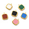 PVD Vacuum Plating 304 Stainless Steel Pendants, with Synthetic Malachite & Acrylic & Shell, Square Charm, Golden, 15x12x3mm, Hole: 1.8mm