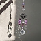 Metal Sun Moon Star Hanging Ornaments, Natural Amethyst Chips and Glass Round Tassel Suncatchers for Outdoor Garden Decorations , 275mm