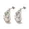 Brass with Cubic Zirconia Stud Earrings, Teardrop with Heart, Lead Free & Cadmium Free, Long-Lasting Plated, Platinum, 22x12mm