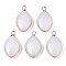 Natural White Jade Pendants, with Golden Plated Brass Edge and Loop, Horse Eye, 25x14x5.5mm, Hole: 2.5mm