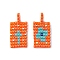 2 Pcs Glass Seed Bead Pendants, Rectangle with Wind Eye/Cross Pattern, Coral, 20x10x1.5mm, Hole: 2mm, 2pcs/set