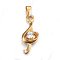 304 Stainless Steel Pendants, with Cubic Zirconia, Musical Note/Treble Clef, Clear, Golden, 23x10x3.5mm, Hole: 5x3mm