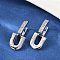 Brass Clear Cubic Zirconia U-Shaped Hoop Earrings, Platinum, 21x12x9.5mm