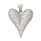 Brass Micro Pave Clear Cubic Zirconia Pendants, Cadmium Free & Lead Free, Heart, Platinum, 24x20x5mm, Hole: 4x5mm