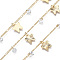 Handmade Brass Figaro Chains, with Cubic Zirconia Charms and Spool, Soldered, Cadmium Free & Nickel Free & Lead Free, Textured, Butterfly, Real 18K Gold Plated, Link: 1.7x1.4x0.3mm and 3x1.5x0.3mm, Cubic Zirconia: 4x2.5mm, Butterfly: 8.5x8.5x0.3mm, about 32.8 Feet(10m)/roll