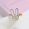 Fashionable European and American Simple Rabbit Alloy Enamel Cuff Rings, Light Gold, Rabbit: 15x10mm, Adjustable