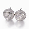 Brass Micro Pave Cubic Zirconia Magnetic Clasps with Loops, Round, Clear, Platinum, 21.5~22x17mm, Hole: 1.4mm