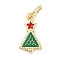 Brass Enamel Charms, with Jump Ring, Christmas Trees with Star Charms, Long-Lasting Plated, Lead Free & Cadmium Free, Rack Plating, Real 18K Gold Plated, Green, 11.5x6.5x1.5mm, Hole: 3mm
