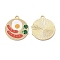 Alloy Enamel Pendants, Golden, Flat Round with Sausage with Poached Eggs Charm, Salmon, 22x20x1mm, Hole: 2mm