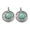 Synthetic Green Turquoise Pendants, Rack Plating Brass Hollow Flat Round Charms, Cadmium Free & Lead Free, Platinum, 36.5x33x9.5mm, Hole: 7.5x5mm