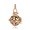 Golden Plated Brass Hollow Round Cage Pendants, with No Hole Spray Painted Brass Beads, Olive Drab, 34x25x20mm, Hole: 3x8mm