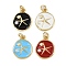 Brass Enamel Pendants, Flat Round with Starfish, with ABS Plastic Imitation Pearl, Cadmium Free & Lead Free, Real 18K Gold Plated, with Jump Ring, Mixed Color, 17.5x14x4mm, Hole: 3mm