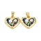 Flower Brass Enamel Pendants, with ABS Plastic Imitation Pearl, Cadmium Free & Lead Free, Real 18K Gold Plated, Rack Plating, Long-Lasting Plated, Heart, 15x17x5mm, Hole: 3.5x4.5mm