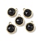 Natural Obsidian Faceted Flat Round Charms, with Rack Plating Brass Settings, Long-Lasting Plated, Golden, 14.5x12x5.5mm, Hole: 1.4mm