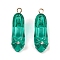 Transparent Resin Rhinestone Pendants, High-Heeled Shoes, with Golden Iron Loop, Green, 27.5x8.5x11mm, Hole: 1.8mm