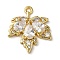 Brass Micro Pave Cubic Zirconia Pendants, Nickel Free, with K9 Glass, Maple Leaf Charms, Golden, Clear, 19.5x17x4mm, Hole: 1.5mm