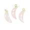 Natural Rose Quartz Pendants, with Brass Findings, Faceted, Moon Charms, 23x10x6mm, Hole: 2mm