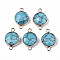 Synthetic Turquoise Links Connectors, with Light Gold Plated Brass Findings, Faceted, Flat Round, 23~24x15~15x5~6mm, Hole: 2mm