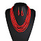 Bohemian Style Glass Seed Beaded Multilayer Necklaces & Teardrop Dangle Earrings Sets, Red, 490mm