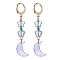 Moon & Star Glass Dangle Leverback Earrings with 304 Stainless Steel Pins, Lilac, 55x11mm