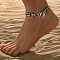 Double Heart Alloy Link Stretch Anklets, Synthetic Turquoise & Glass Seed Beaded Double Layer Necklaces, Colorful, 8-1/8 inch(205mm), Inner Diameter: 2-1/2 inch(65mm)