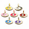 Brass Cubic Zirconia Pendants, with Enamel, Nickel Free, Eye, Real 16K Gold Plated, Mixed Color, 20x22.5x3.5mm, Hole: 2mm