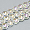 Electroplate Glass Beads Strands, Rainbow Plated, Faceted, Flat Round, Clear, 8x5mm, Hole: 1.2mm, about 69~72pcs/strand, 21.26 inch