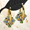 Brass Rhombus Hoop Earrings, with Enamel, Lead Free & Cadmium Free, Real 18K Gold Plated, Rack Plating, Blue, 26x17mm