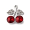 Cherry Alloy Pendants, with Rhinestone, Red, Platinum, 20.5x16x6mm, Hole: 1.8mm