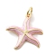 Brass Enamel Pendants, with Jump Ring, Real 18K Gold Plated, Starfish Charm, Pink, 18x18x2.5mm, Hole: 3mm