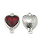 Alloy Glass Links connectors, Faceted, Heart, Platinum, Red, 19.5x14x6.5mm, Hole: 1.5mm