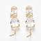 Brass Pendants, with Glass, Cat, Nickel Free, Real 18K Gold Plated, Clear, 25.5~28.5x7x4.5mm, Hole: 1.4mm
