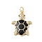 Rack Plating Brass Micro Pave Cubic Zirconia Pendants, with Enamel & Jump Ring, Cadmium Free & Lead Free, Long-Lasting Plated, Real 18K Gold Plated, Sea Turtle Charm, Black, 22.5x17x3mm, Hole: 3.2mm