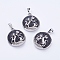 Natural Lava Rock Pendants, with Brass Findings, Flat Round with Fox, Platinum, 28~29x23~24x9~10mm, Hole: 5x7mm