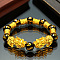 Natural Obsidian & Pi Xiu Stretch Bracelet, Om Mani Padme Hum Bracelet, Golden