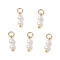 Natural Cultured Freshwater Pearl Round Beaded Charms, with 304 Stainless Steel Open Jump Rings, White, Real 18K Gold Plated, 12~12.5x4~4.5mm, Hole: 3mm
