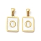Ion Plating(IP) 304 Stainless Steel Pave Shell Pendants, Rectangle Charm, Real 18K Gold Plated, Letter O, 17.5x12x1.5mm, Hole: 3x5mm