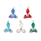 Transparent Glass Pendants, Fishtail Charm, with 304 Stainless Steel Loops, Faceted, Mixed Color, 29.5x19.5~23x8mm, Hole: 3mm