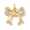 Brass Micro Pave Cubic Zirconia Pendants, Cadmium Free & Lead Free, Bowknot, with Jump Ring, Real 18K Gold Plated, 13.5x15x3mm, Hole: 3mm