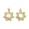 Brass Micro Pave Clear Cubic Zirconia Pendants, Cadmium Free & Lead Free, with Shell, Jump Rings, Real 18K Gold Plated, Flower, 20.5x18x3mm, Hole: 3.5mm