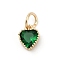 Brass Micro Pave Cubic Zirconia Pendants, Heart Charms, Rack Plating, Long-Lasting Plated, with Jump Ring, Dark Green, 9x7x3.5mm