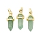 Natural Green Aventurine Double Terminal Pointed Pendant, Faceted Bullet Charms with Brass Findings, Ion Plating(IP), Golden, 21x7x7.5mm, Hole: 3.5x2mm