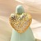 Brass Micro Pave Clear Cubic Zirconia Open Cuff Rings for Women, Cadmium Free & Lead Free, Heart, Real 16K Gold Plated, Adjustable; 24x25.5mm