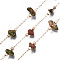Brass Paperclip Chains, Nickel Free, with Unakite Chips, Unwelded, Real 16K Gold Plated, Dark Olive Green, 3~13x3~9x2~5mm