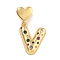 Brass Micro Pave Colorful Cubic Zirconia Pendants, Heart Letter Charms, Real 18K Gold Plated, Letter V, 32mm, Hole: 6x3mm, pendant: 22x17x4mm
