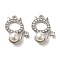 Alloy with Rhinestone Pendants, with ABS Imitation Pearl, Cat Charms, Platinum, 23x17.5x8.5mm, Hole: 1.8mm