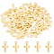 304 Stainless Steel Tiny Cross Charms, Real 18K Gold Plated, 12x7x0.8mm, Hole: 1.2mm, 50pcs/box